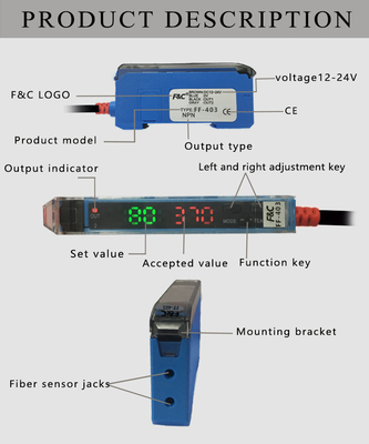 amplificatore fotoelettrico di fibra ottica del visualizzatore digitale Del sensore della luce rossa 12-24VDC