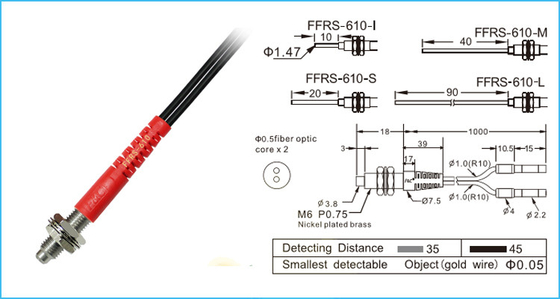 M6 fibre ottiche di percezione a fibra ottica di plastica riflettenti del sensore R10 35-45mm