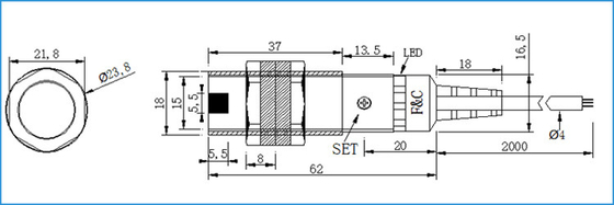 Tipo fotoelettrico cilindrico a riflessione catottrica commutatore del riflettore NPN dei sensori M18 di percezione di 2M